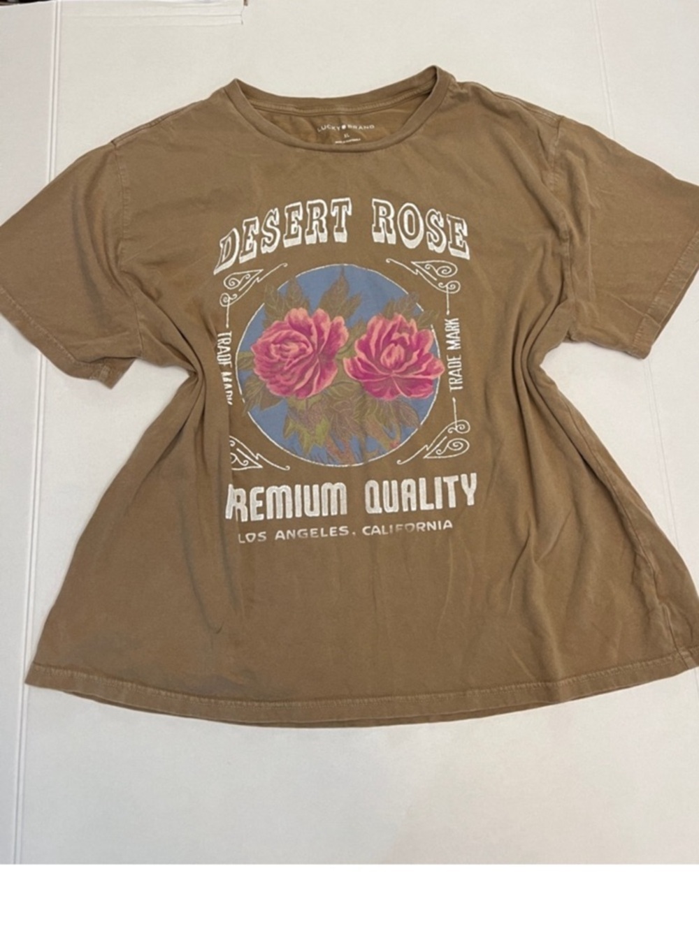 LUCKY BRAND BROWN TEE WITH FLORAL PRINT COTTON TEE SIZE XL